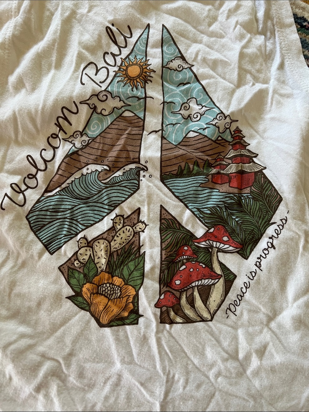 Volcom White Graphic Crop Tank with Multicolor Peace Design - Picture 3 of 5